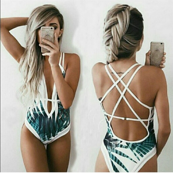 Other - ADRIANNE deep plunge monokini - GREEN / WHITE
